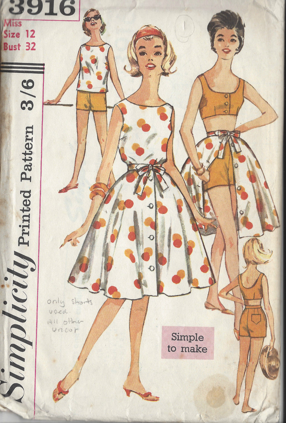 1960s-Vintage-Sewing-Pattern-B32-TOP-BRA-SHORTS-SKIRT-1205-251501680656 1960s Skirt Vintage Sewing Patterns