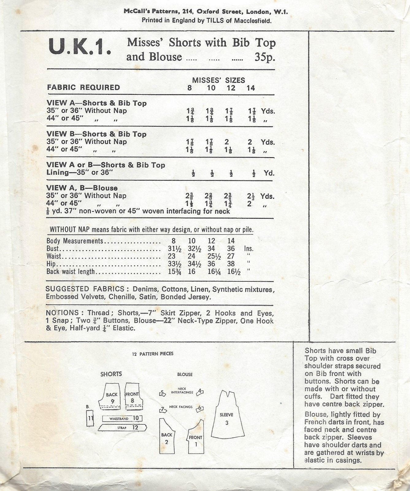 1960s-Vintage-Sewing-Pattern-B325-W24-HOTPANTS-SHORTS-BLOUSE-1338-251699435643-2