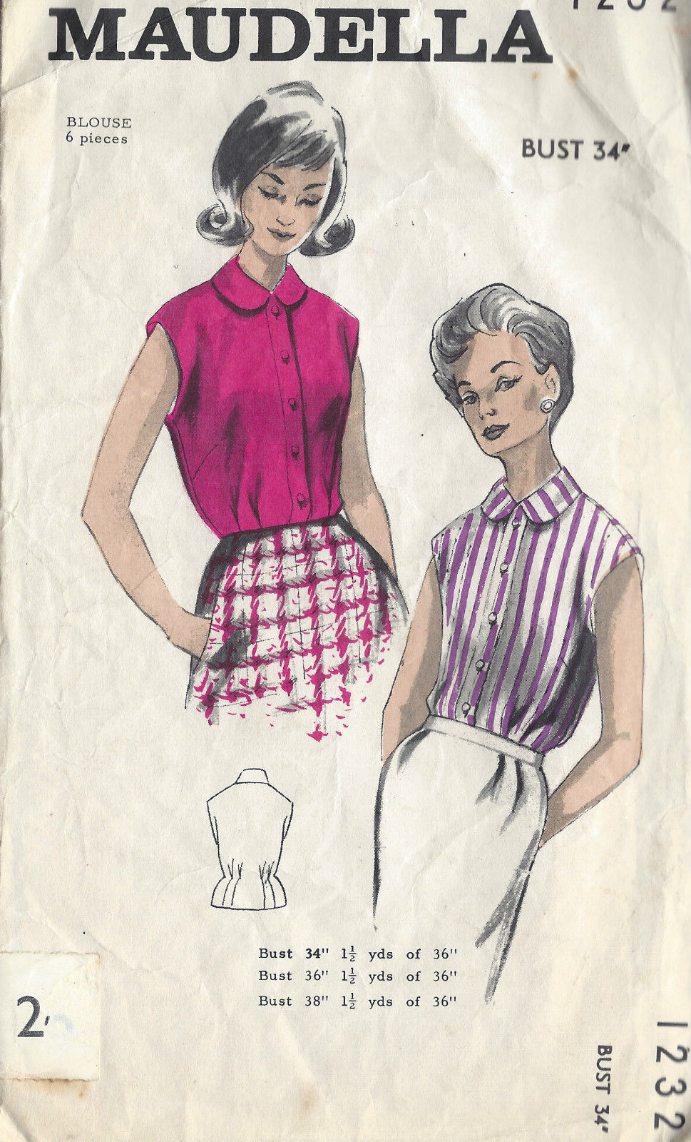 1960s-Vintage-Sewing-Pattern-B34-BLOUSE-1193-261448541131