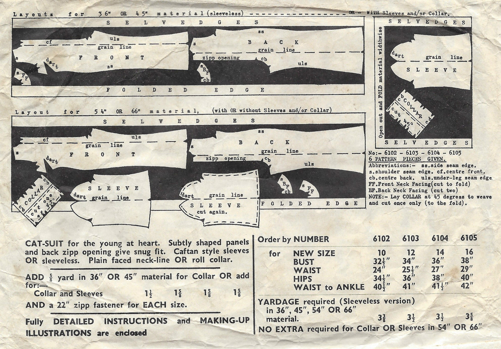 1960s-Vintage-Sewing-Pattern-B36-CAT-SUIT-JUMPSUIT-R674-251181543316-2