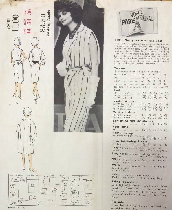 1960s-Vintage-VOGUE-Sewing-Pattern-B34-COAT-DRESS-1383-Christian-Dior-251778213219-2