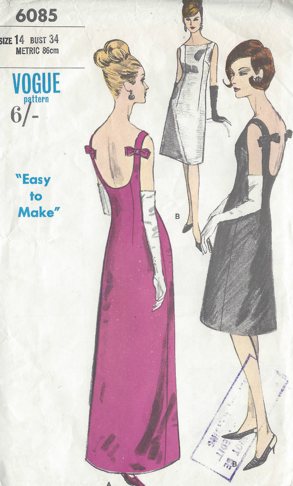 1960s-Vintage-VOGUE-Sewing-Pattern-B34-EVENING-DRESS-1023-261229177009