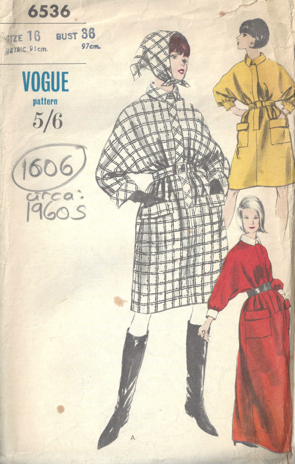 1960s-Vintage-VOGUE-Sewing-Pattern-B36-DRESS-SCARF-1606-252340977521