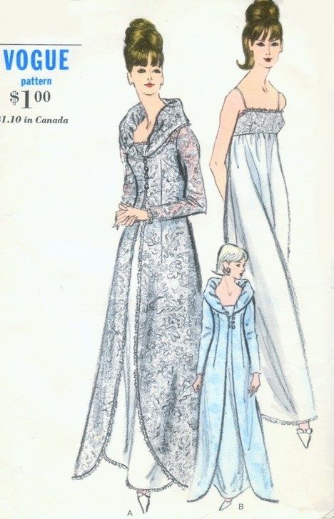 1960s-Vintage-VOGUE-Sewing-Pattern-B36-NIGHTGOWN-ROBE-1652-252397905713-2