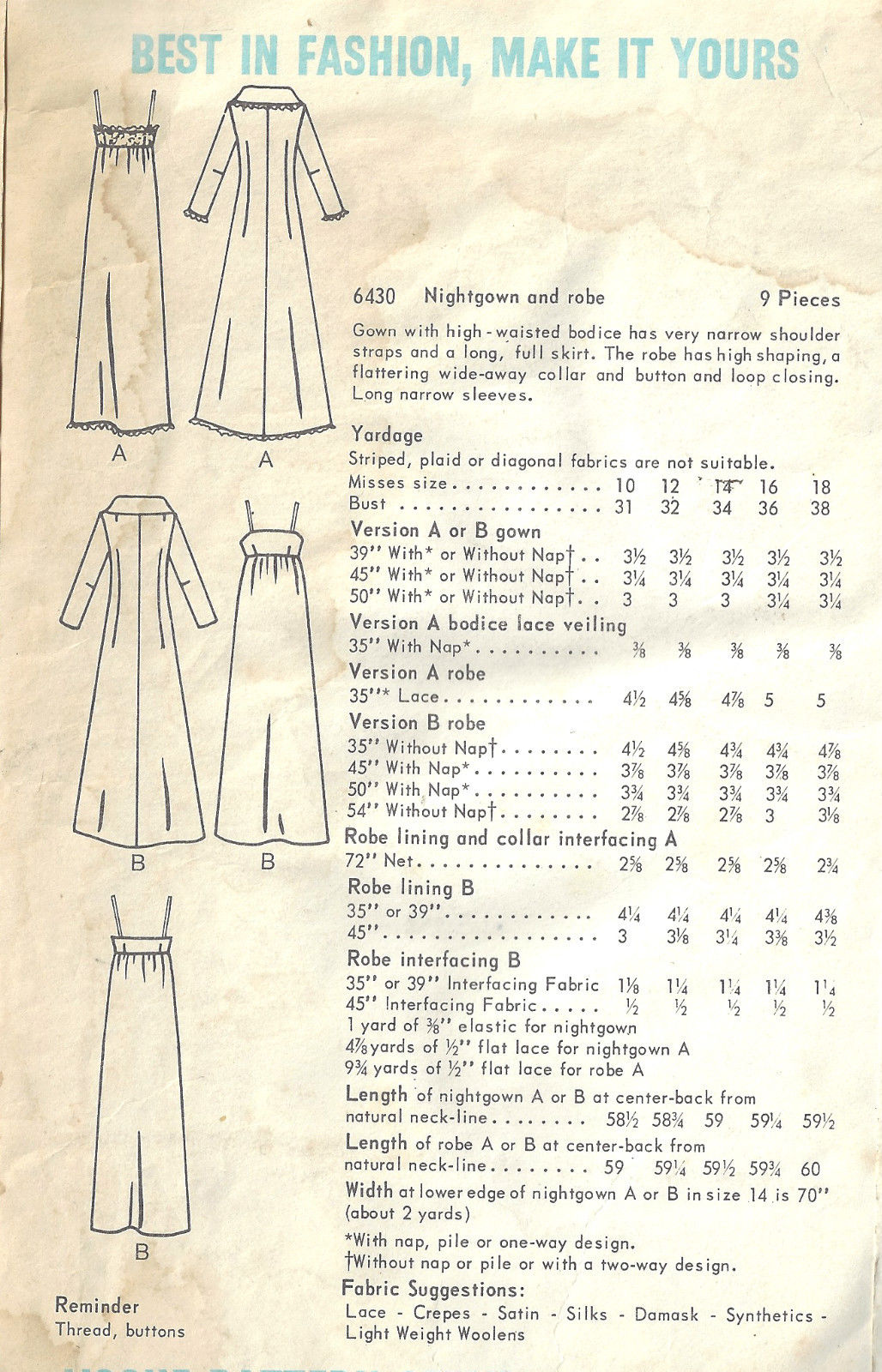 1960s-Vintage-VOGUE-Sewing-Pattern-B36-NIGHTGOWN-ROBE-1652-252397905713-3