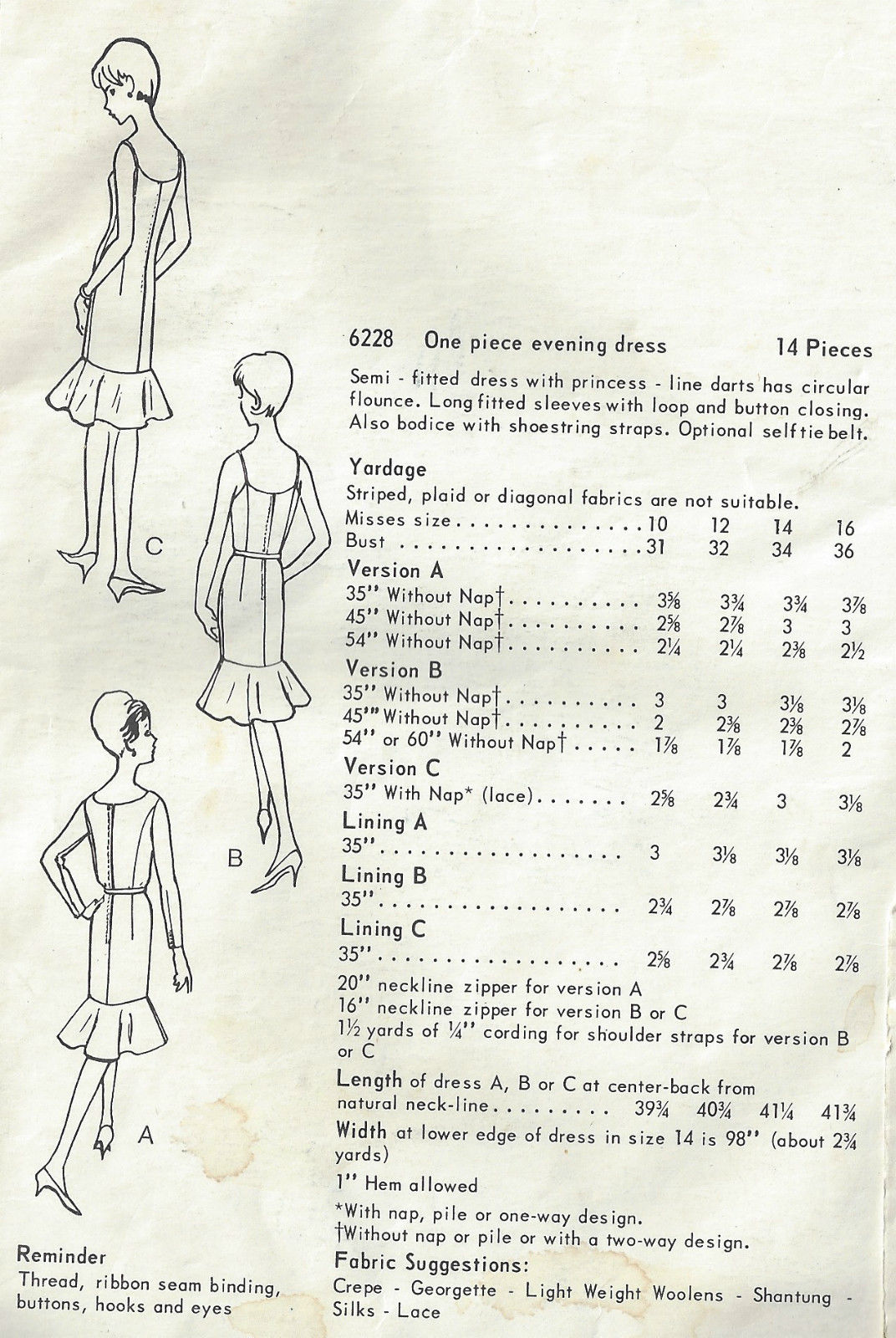 1960s-Vintage-VOGUE-Sewing-Pattern-B36-ONE-PIECE-EVENING-DRESS-1597-252332210532-2