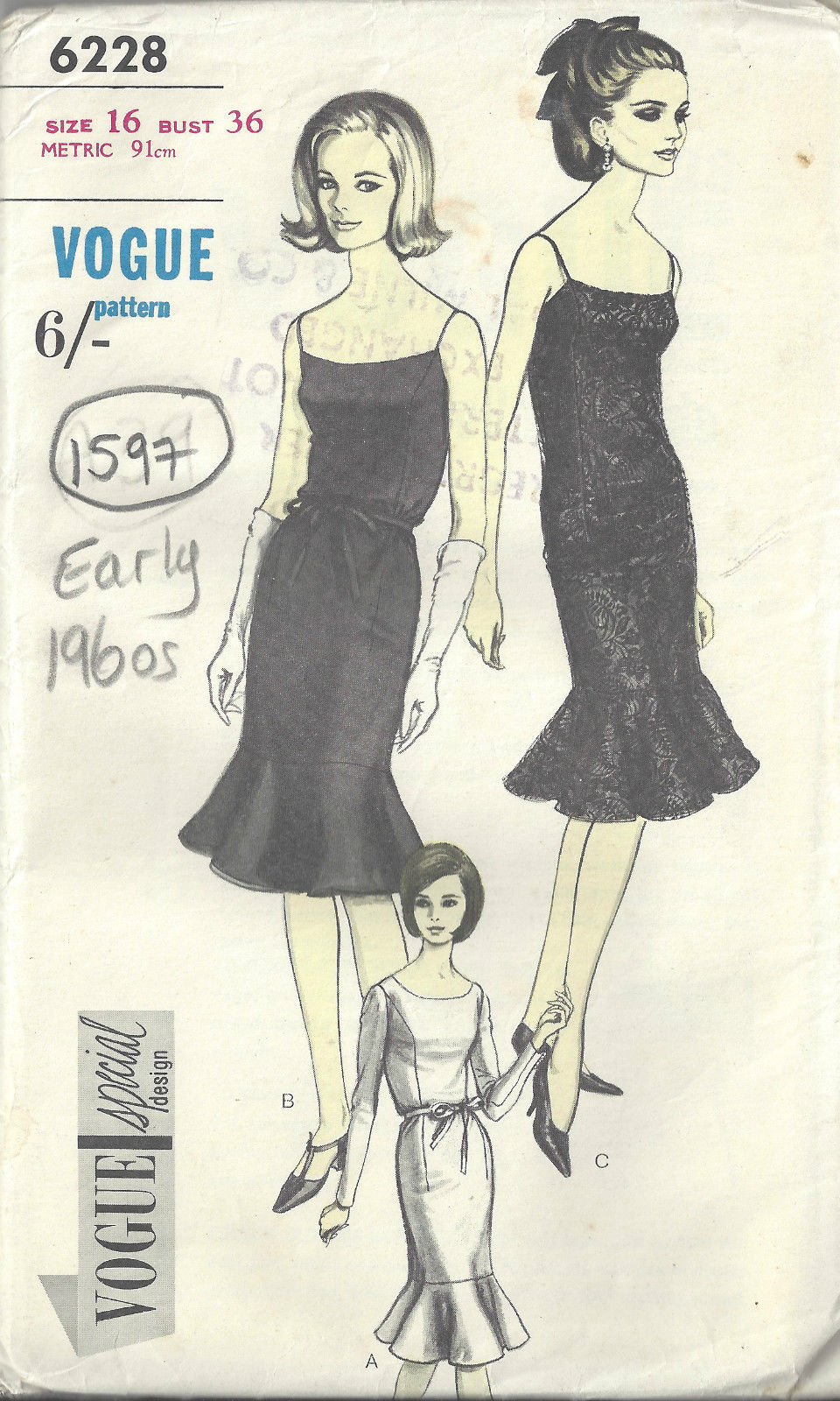 1960s-Vintage-VOGUE-Sewing-Pattern-B36-ONE-PIECE-EVENING-DRESS-1597-252332210532
