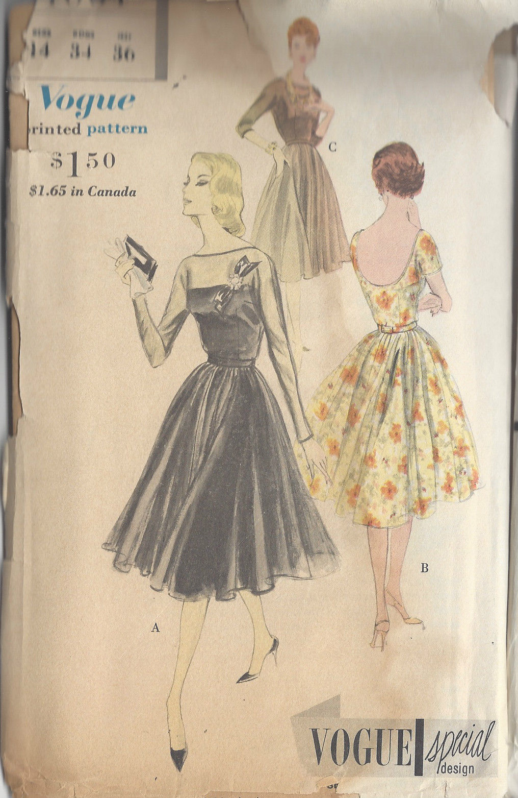 1960s-Vintage-VOGUE-Sewing-Pattern-DRESS-B34-R598-251146798669