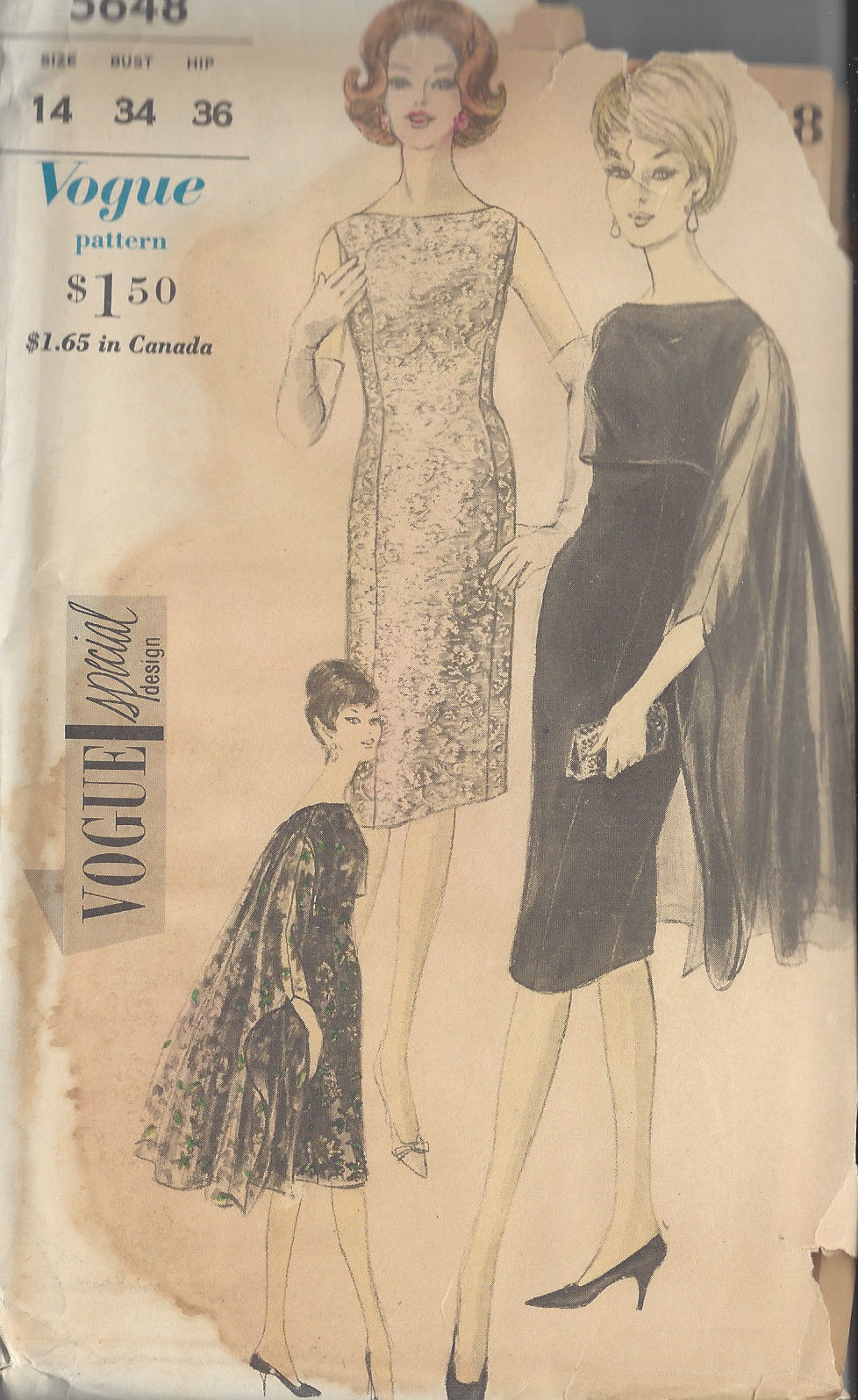 1960s-Vintage-VOGUE-Sewing-Pattern-DRESS-B34-R599-251146801348