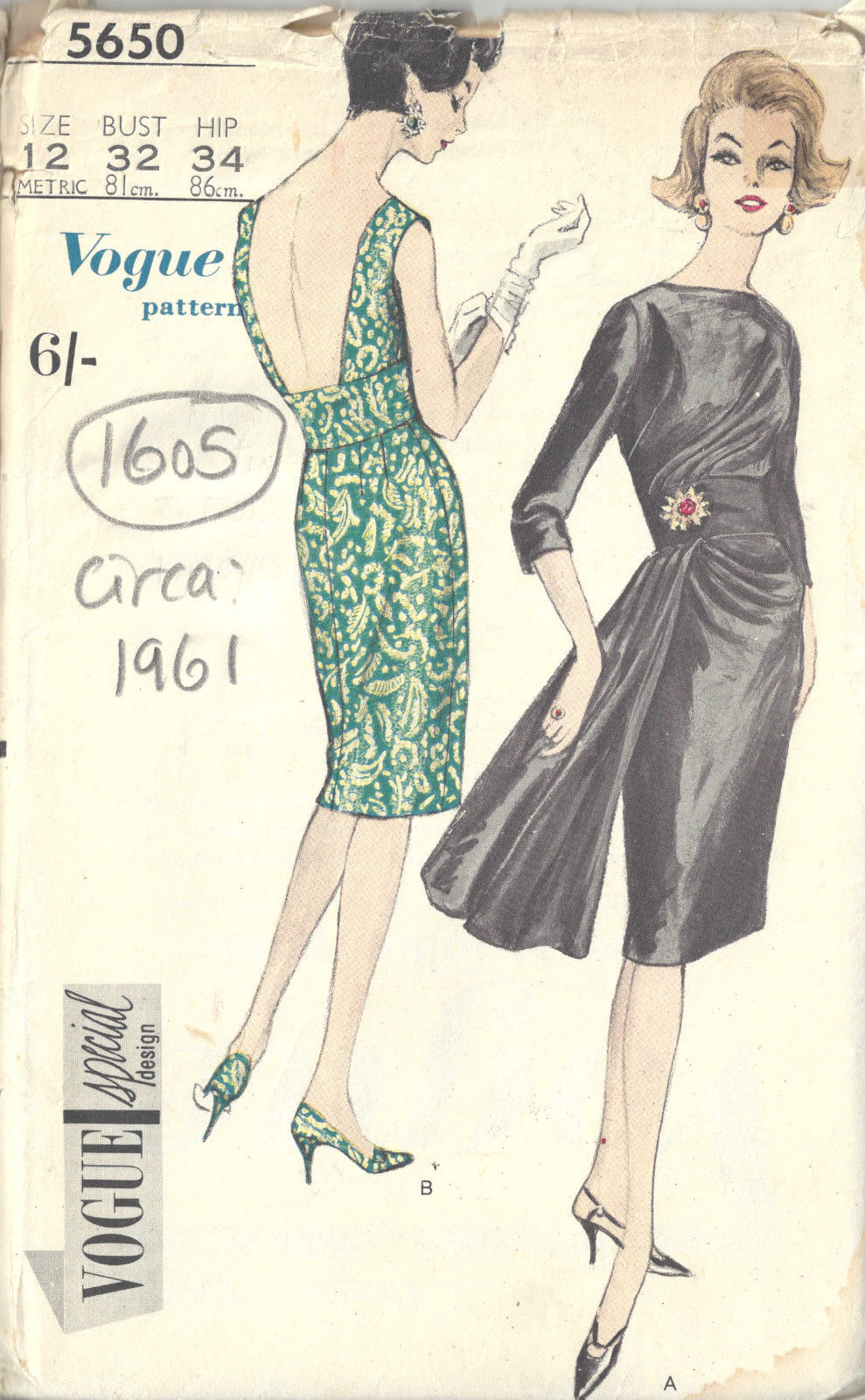 1961-Vintage-VOGUE-Sewing-Pattern-B32-DRESS-1605-252340974338