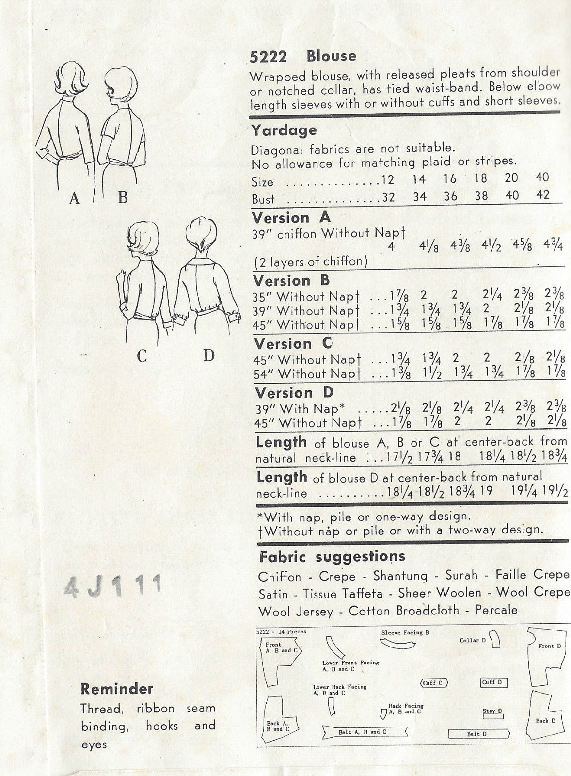 1961-Vintage-VOGUE-Sewing-Pattern-B36-WRAPPED-BLOUSE-1467-261986936383-2