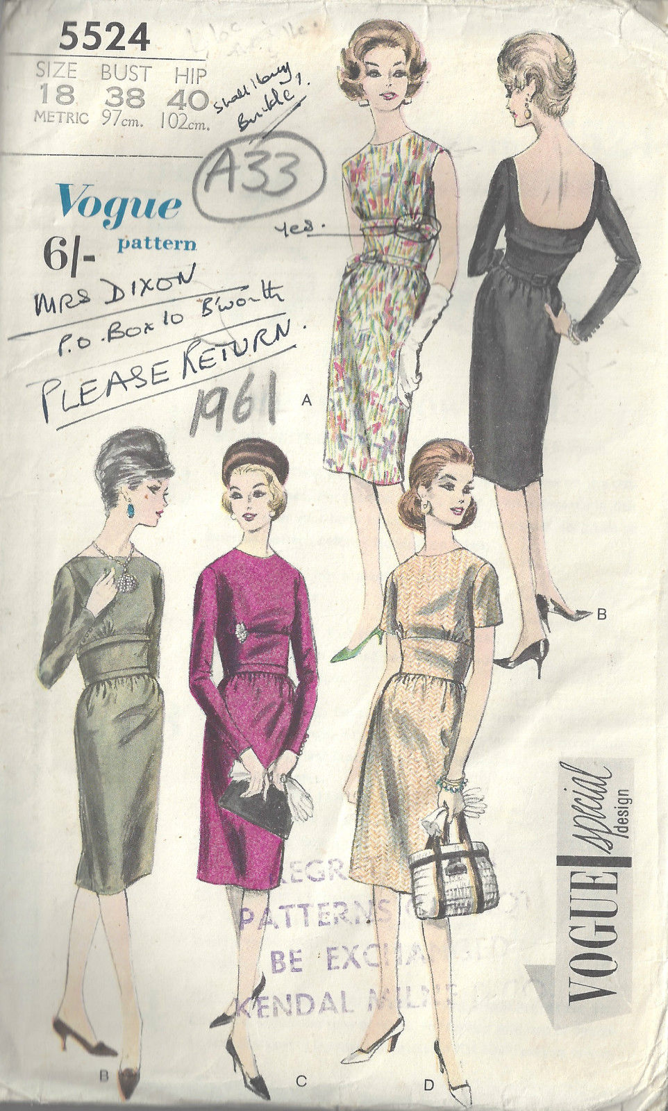 1961-Vintage-VOGUE-Sewing-Pattern-B38-DRESS-1594-252332204471