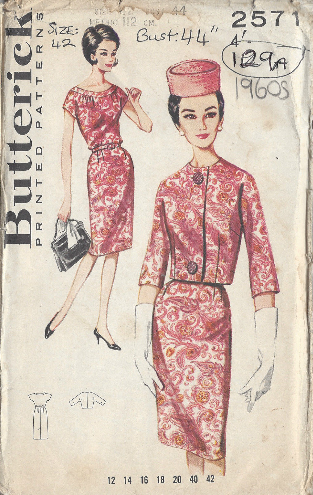 1963-Vintage-Sewing-Pattern-B44-DRESS-JACKET-1016-261225852490