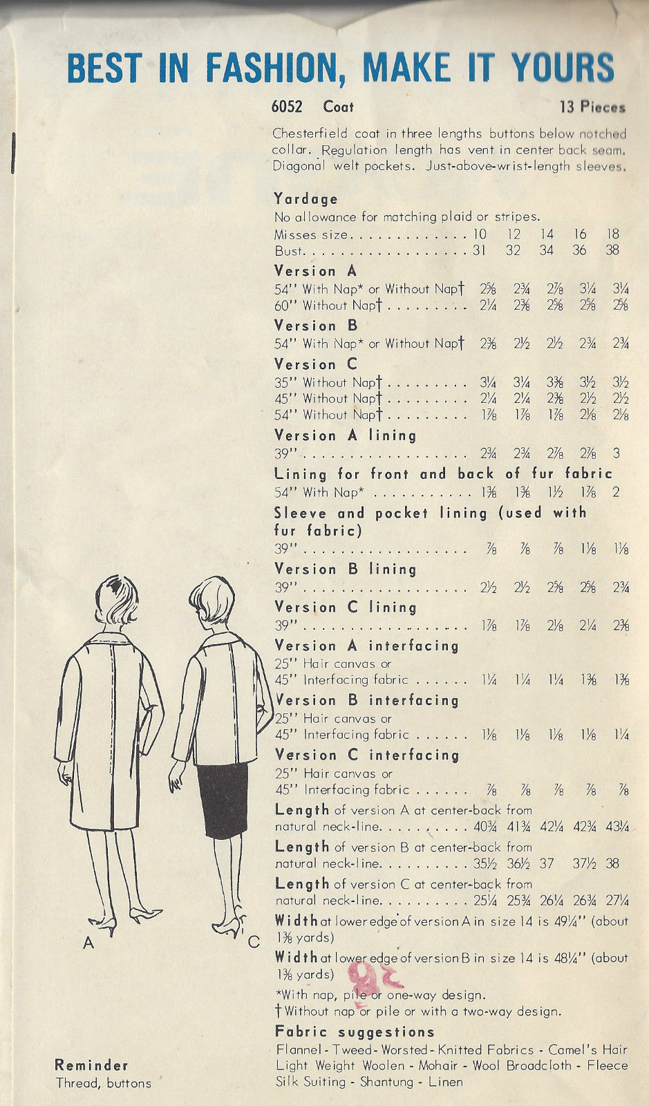 1963-Vintage-VOGUE-Sewing-Pattern-CHESTERFIELD-COAT-B34-1539-262115936394-2