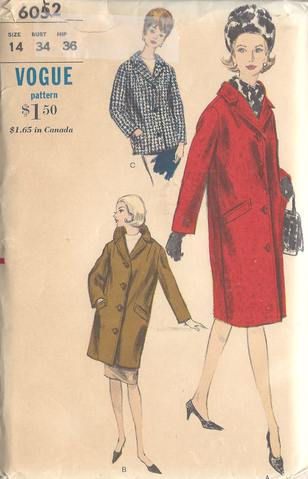 1963-Vintage-VOGUE-Sewing-Pattern-CHESTERFIELD-COAT-B34-1539-262115936394