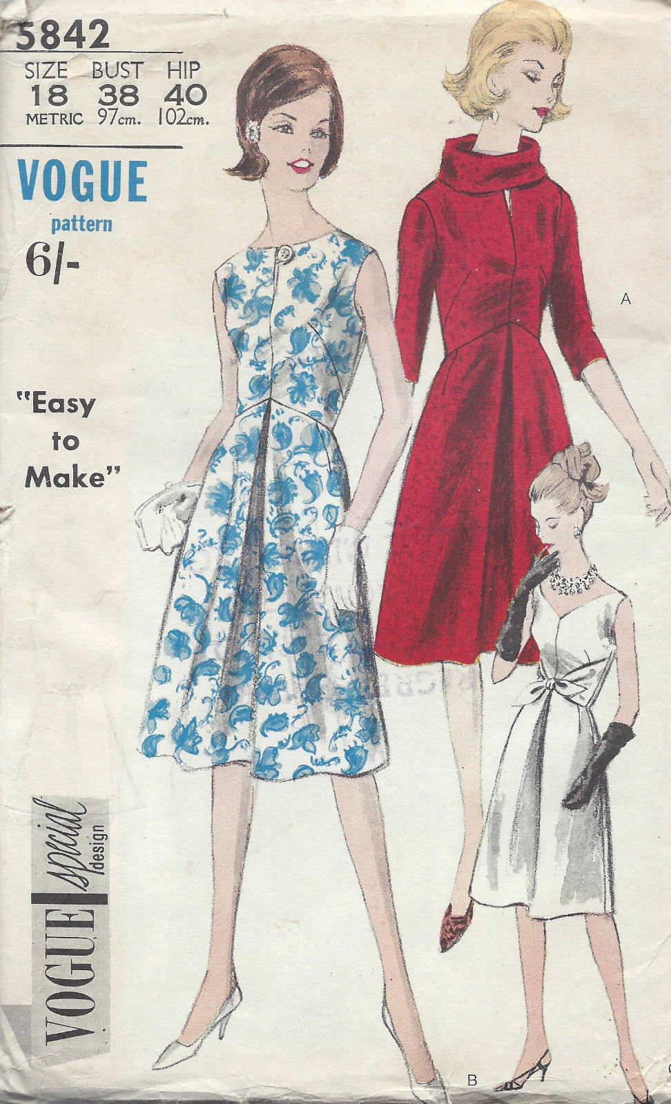 1963-Vintage-VOGUE-Sewing-Pattern-DRESS-B38-1537-252119924656