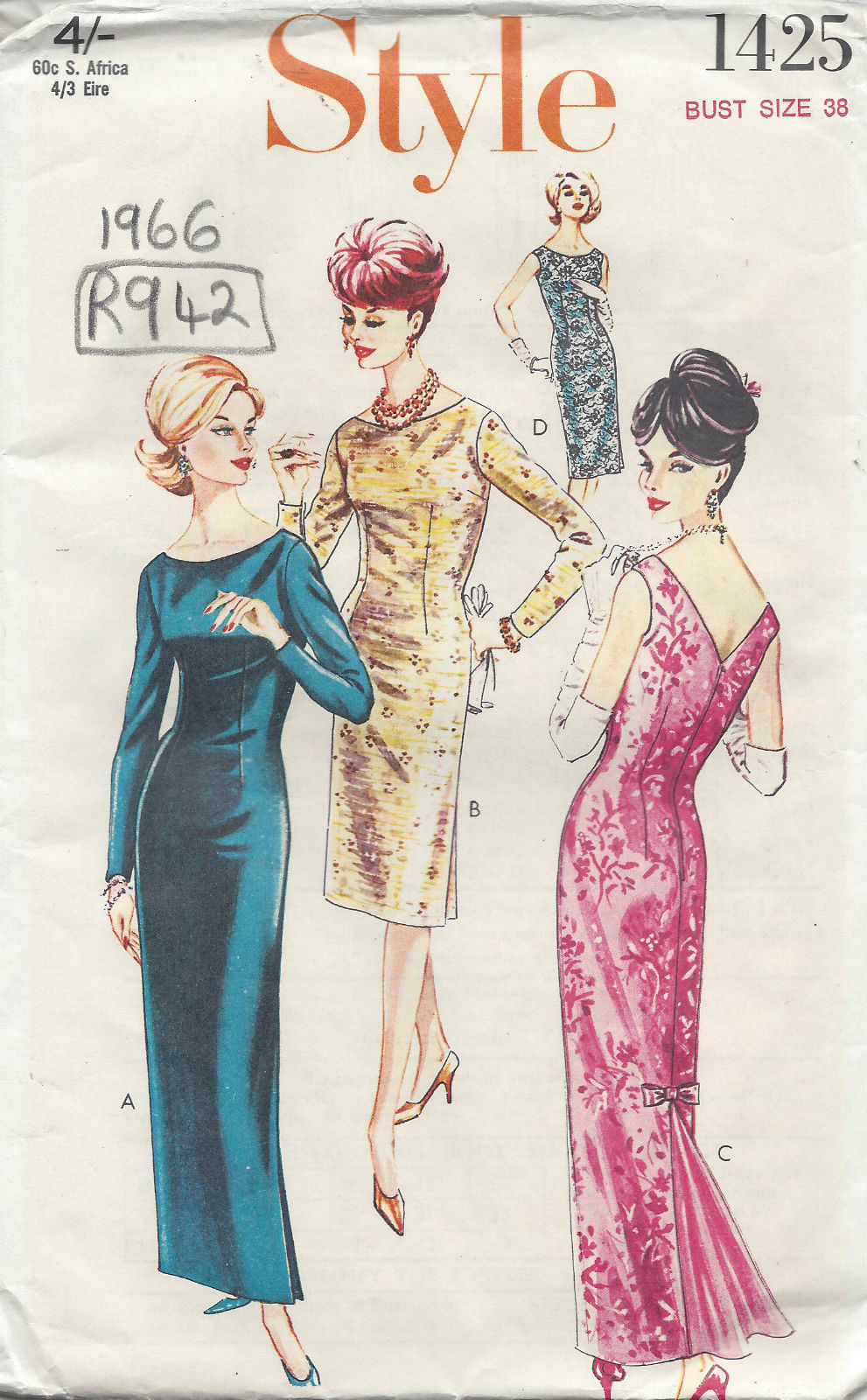 1966-Vintage-Sewing-Pattern-B38-DRESS-R942-261199575681
