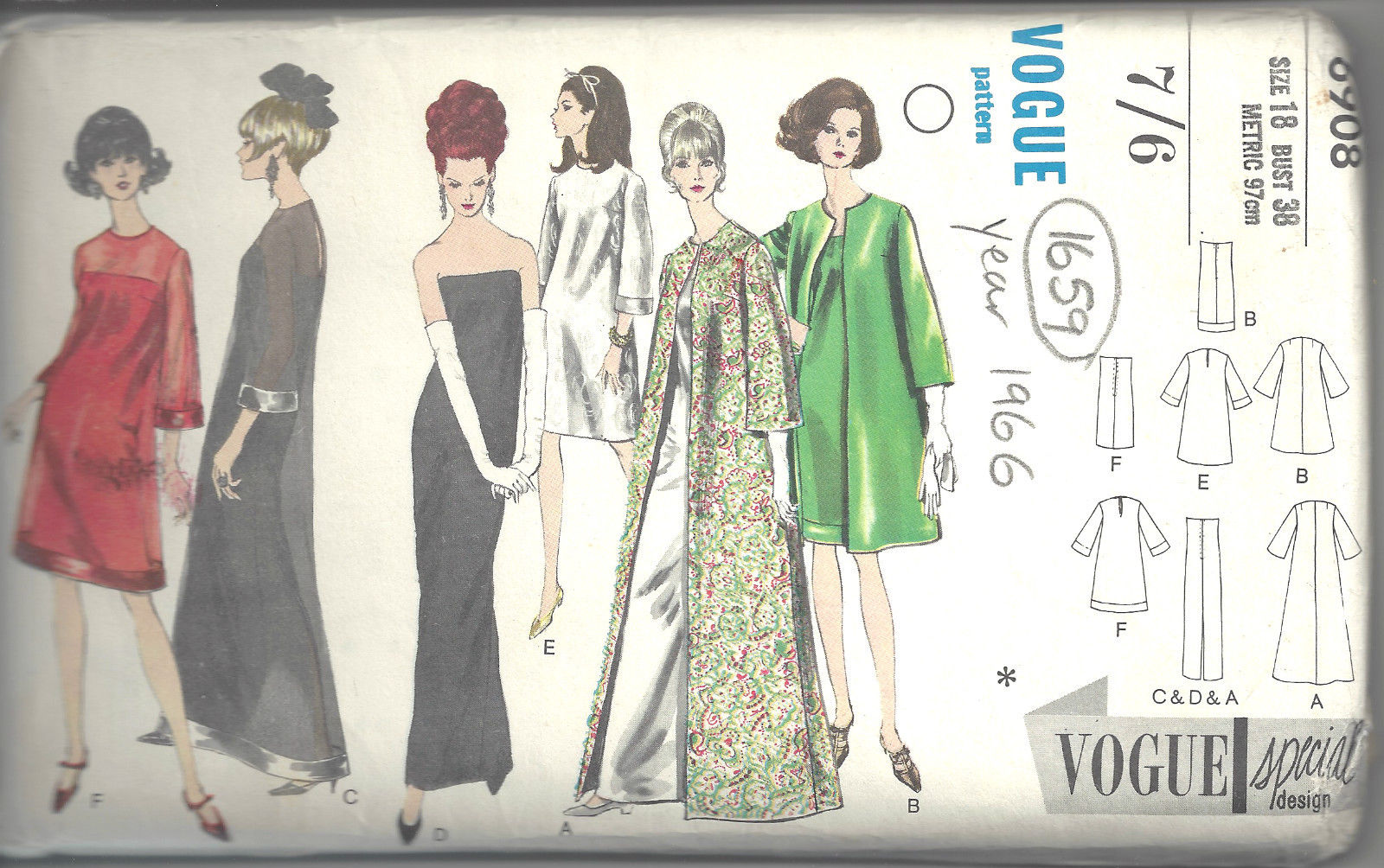1966-Vintage-VOGUE-Sewing-Pattern-B38-COAT-EVENING-DRESS-1659R-252398052555