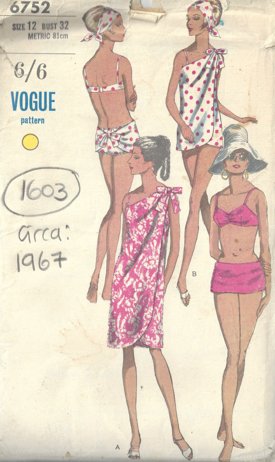1967-Vintage-VOGUE-Sewing-Pattern-B32-TWO-PIECE-BATHING-SUIT-COVERUP-1603-252340980648