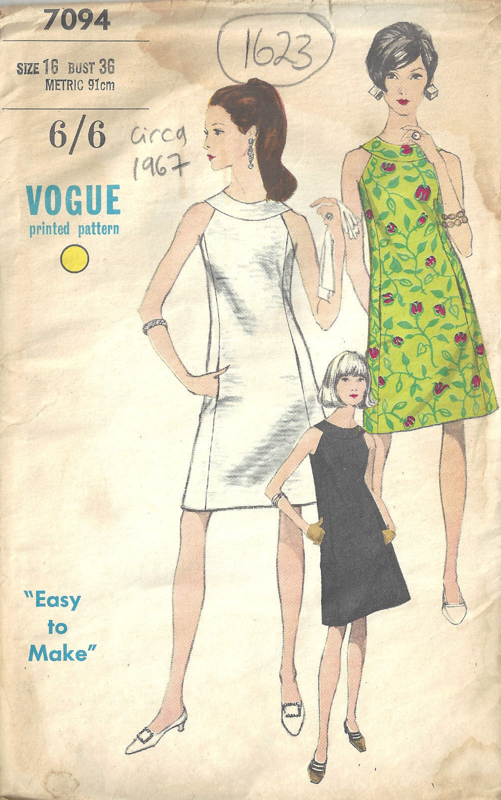 1967-Vintage-VOGUE-Sewing-Pattern-B36-DRESS-1623-262406743580