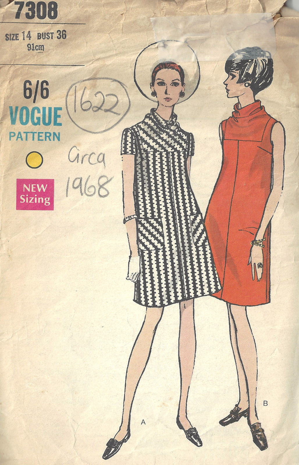 1968-Vintage-VOGUE-Sewing-Pattern-B36-DRESS-1622-252368731351