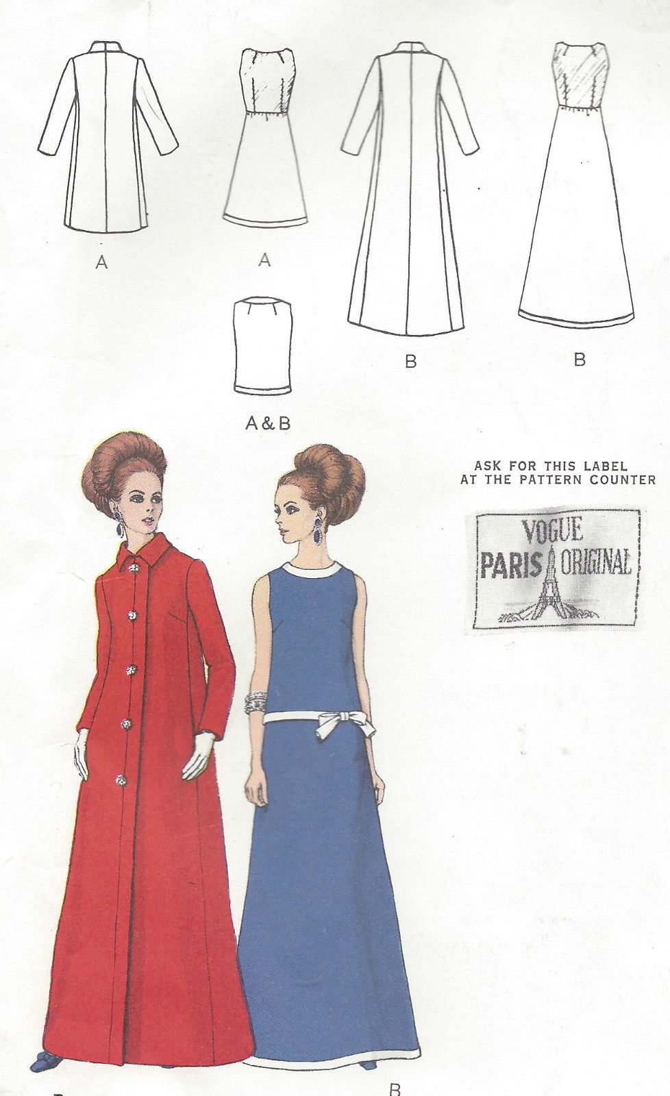 1968-Vintage-VOGUE-Sewing-Pattern-COAT-DRESS-B32-12in-R385-By-Patou-251372696191-2