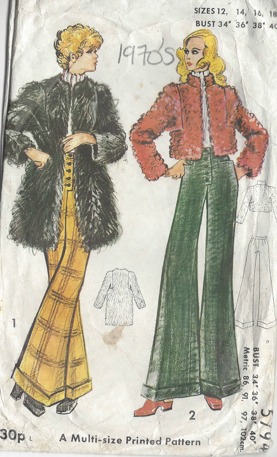 1970s-Vintage-Sewing-Pattern-B34-36-38-40-PANTS-COAT-R699-251181624627
