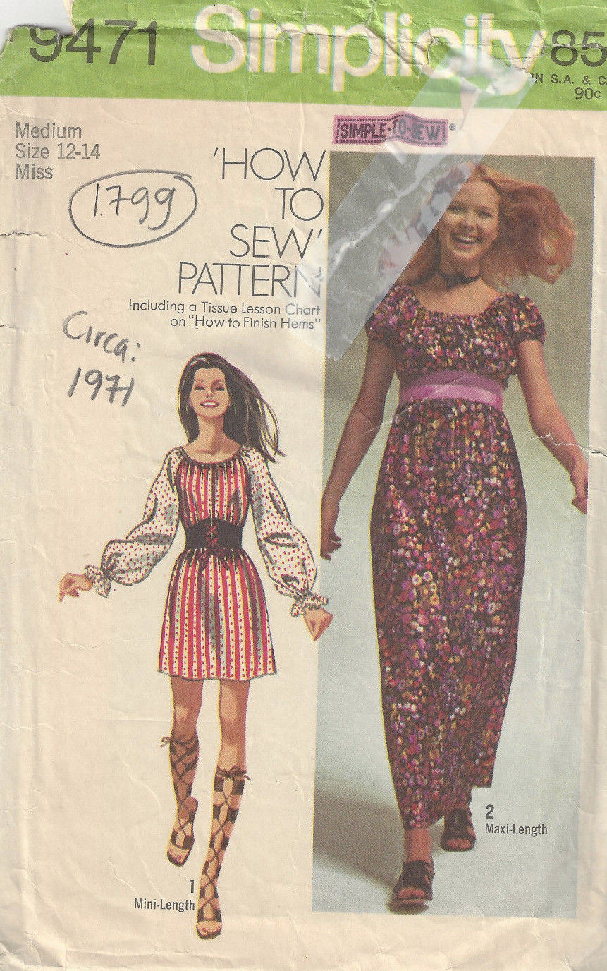 1971-Vintage-Sewing-Pattern-B34-36-MINI-MAXI-LENGTH-DRESS-1799-252827254607