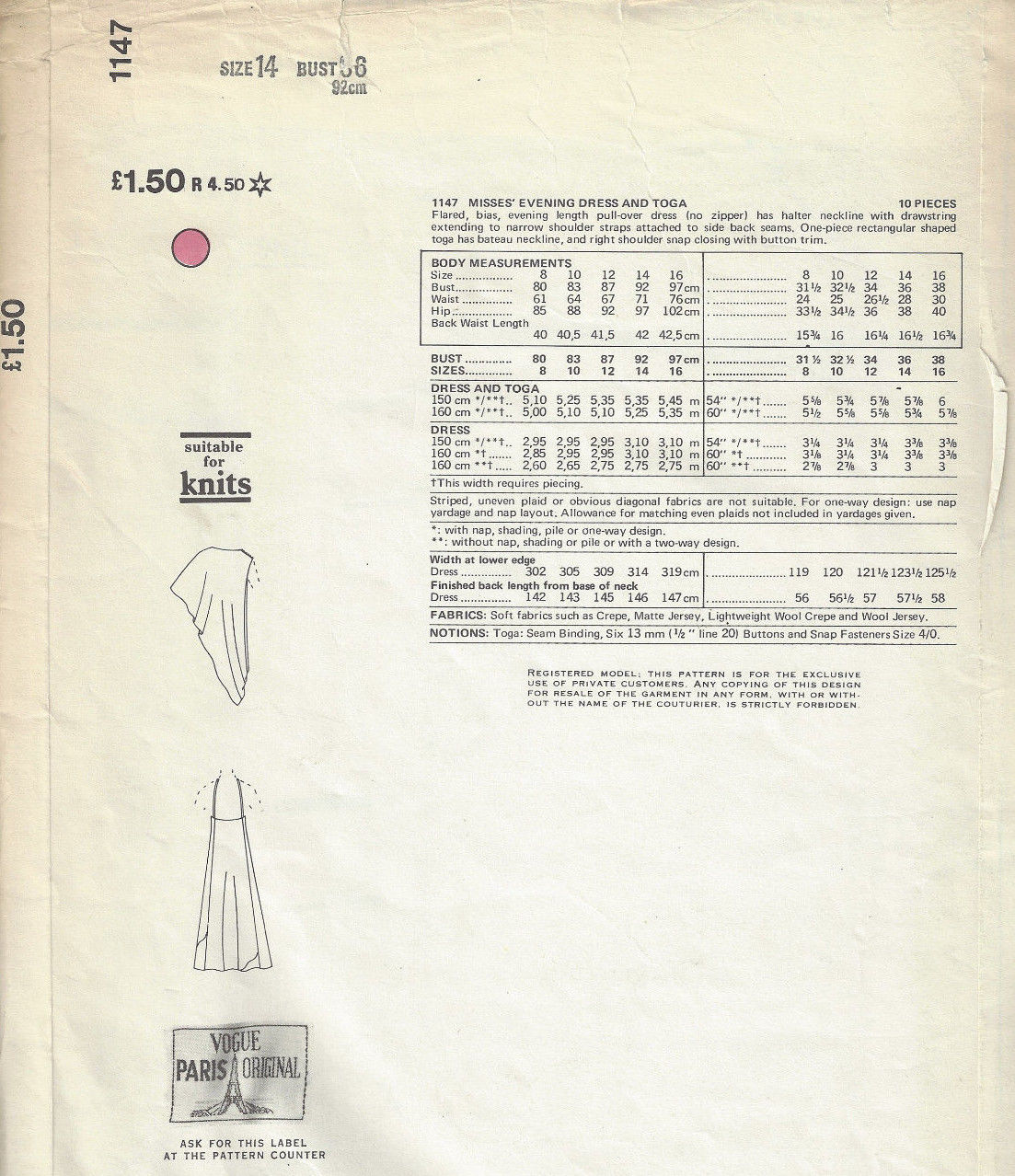 1974-Vintage-VOGUE-Sewing-Pattern-B36-EVENING-DRESS-TOGA-1672-By-LANVIN-262496809031-2