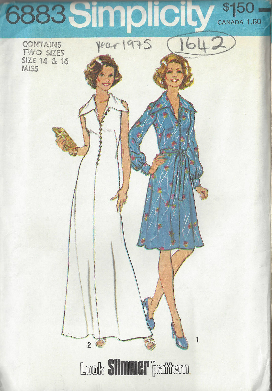 1975-Vintage-Sewing-Pattern-B36-38-DRESS-1642-262428503122
